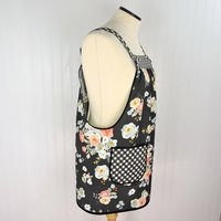 Charcoal Gingham Gardens Pinafore with no ties (straps go straight over the shoulders) relaxed fit smock with pockets, ready to ship L/XL/2X