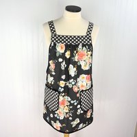 Charcoal Gingham Gardens Pinafore with no ties (straps go straight over the shoulders) relaxed fit smock with pockets, ready to ship L/XL/2X