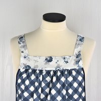 Tranquility Rose Trellis Pinafore with no ties (straps go straight over the shoulders) blue & white smock with pockets ready to ship L/XL/2X