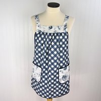 Tranquility Rose Trellis Pinafore with no ties (straps go straight over the shoulders) blue & white smock with pockets ready to ship L/XL/2X
