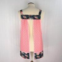 Vintage Polka Dot Charm Pinafore with no ties (straps go straight over the shoulders) relaxed fit smock with pockets L/XL/2X, SHIPS FAST