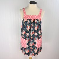 Vintage Charm Pinafore with no ties (straps go straight over the shoulders) relaxed fit smock apron with pockets L/XL/2X, ready to ship
