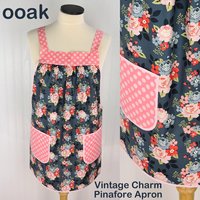 Vintage Charm Pinafore with no ties (straps go straight over the shoulders) relaxed fit smock apron with pockets L/XL/2X, ready to ship
