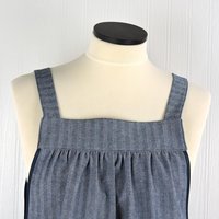 Herringbone Stripe Denim Pinafore with no ties (straps go straight over shoulders) relaxed fit apron, sturdy artist smock w/ pockets XS - 5X