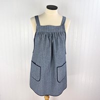 Herringbone Stripe Denim Pinafore with no ties (straps go straight over shoulders) relaxed fit apron, sturdy artist smock w/ pockets XS - 5X