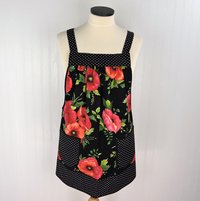 Black Poppy Panache Polka Dot Pinafore, relaxed fit smock with pockets, pretty floral kitchen apron, ready to ship fits L/XL/2X