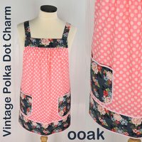 Vintage Polka Dot Charm Pinafore with no ties (straps go straight over the shoulders) relaxed fit smock with pockets L/XL/2X, SHIPS FAST