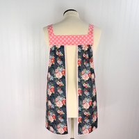 Vintage Charm Pinafore with no ties (straps go straight over the shoulders) relaxed fit smock apron with pockets L/XL/2X, ready to ship