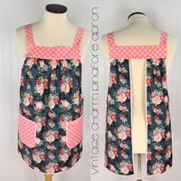 Vintage Charm Pinafore with no ties (straps go straight over the shoulders) relaxed fit smock apron with pockets L/XL/2X, ready to ship