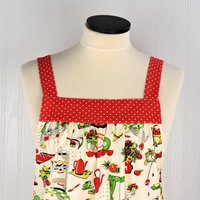 LAST 50s Kitchen Pinafore Apron with no ties (straps go straight over shoulders) relaxed fit smock apron with pockets, ready to ship L/XL/2X