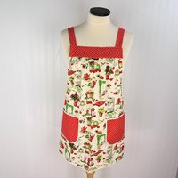 LAST 50s Kitchen Pinafore Apron with no ties (straps go straight over shoulders) relaxed fit smock apron with pockets, ready to ship L/XL/2X