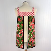 Watermelon Picnic Pinafore with no tie (straps go straight over shoulder) relaxed fit smock with pockets, retro farmhouse apron fits L/XL/2X