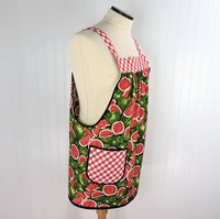 Watermelon Picnic Pinafore with no tie (straps go straight over shoulder) relaxed fit smock with pockets, retro farmhouse apron fits L/XL/2X
