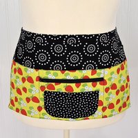 Strawberry Multi-Pocket Apron is great for waitress, vendor; cute teacher apron with money pocket, ready to ship fits waists up to 40 inches