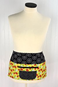 Strawberry Multi-Pocket Apron is great for waitress, vendor; cute teacher apron with money pocket, ready to ship fits waists up to 40 inches