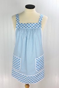 Light Blue Check Pinafore with no ties, Relaxed Fit Farmhouse Smock with pockets, straps go straight over the shoulders made-to-order XS- 5X