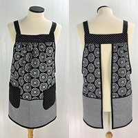 B/W Medallion Check Scrapbuster Pinafore with no ties (straps go straight over the shoulder) relaxed fit smock with pocket L/XL/2X ships now