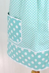 OOAK Aqua Dot Pinafore with no ties, relaxed fit smock with pockets, straps go straight over the shoulders, ready to ship, fits L/XL/2X