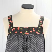 OOAK Midnight Cherries Pinafore with no ties (straps go straight over the shoulders) relaxed fit smock with pockets, L/XL/2X ships now