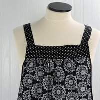 B/W Medallion Check Scrapbuster Pinafore with no ties (straps go straight over the shoulder) relaxed fit smock with pocket L/XL/2X ships now