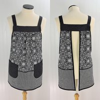 B/W Fancy Medallion Scrapbuster Pinafore with no ties (straps go straight over the shoulder) relaxed fit smock with pocket L/XL/2X ships now
