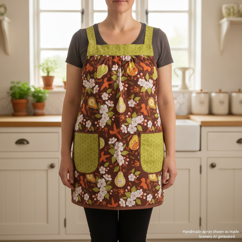 Fall Decadence Pinafore with no ties, relaxed fit smock with pockets, autumn farmhouse apron fits L/XL/2X, ready to ship now