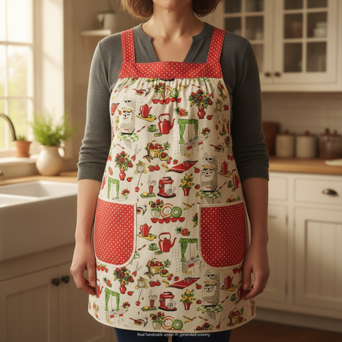 LAST 50s Kitchen Pinafore Apron with no ties (straps go straight over shoulders) relaxed fit smock apron with pockets, ready to ship L/XL/2X