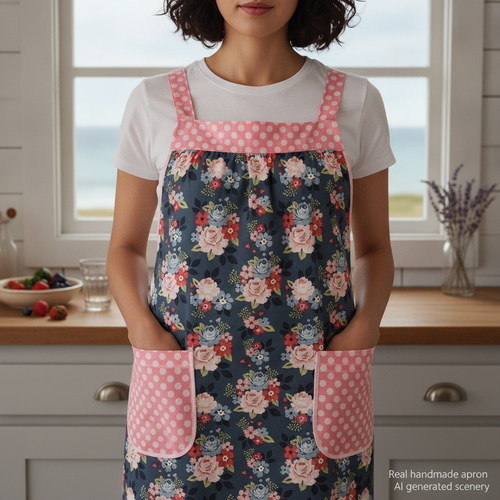 Vintage Charm Pinafore with no ties (straps go straight over the shoulders) relaxed fit smock apron with pockets L/XL/2X, ready to ship