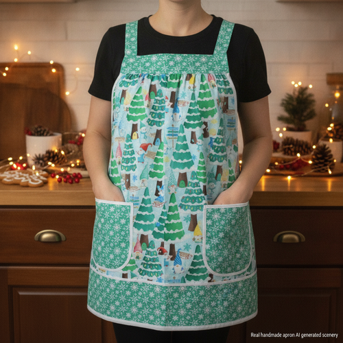 XS - 5X Gnome Wonderland Pinafore with no ties (straps go straight over the shoulders) relaxed fit smock with pockets, handmade to order