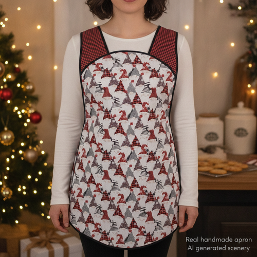 Gnome for the Holidays Retro 50s Christmas Smock, relaxed fit H-back apron, 1st sample available (fits L/XL) ready to ship