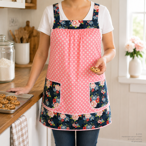 Vintage Polka Dot Charm Pinafore with no ties (straps go straight over the shoulders) relaxed fit smock with pockets L/XL/2X, SHIPS FAST