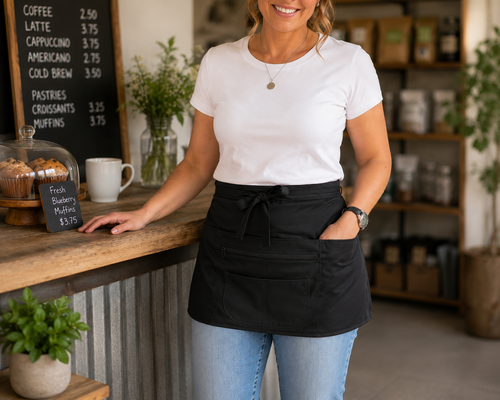 All Black Multi-Pocket Apron (Teacher + Vendor + Gardener + Photographer) Waitress Apron with zipper pocket, 2 sizes