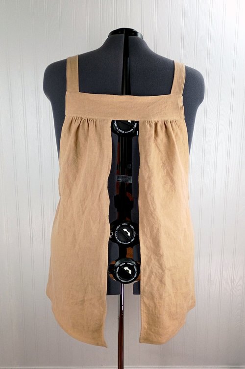Natural (TAN) Washed Linen Pinafore Apron with no ties, 100% flax linen relaxed fit smock with pockets, handmade after order XS - 5X