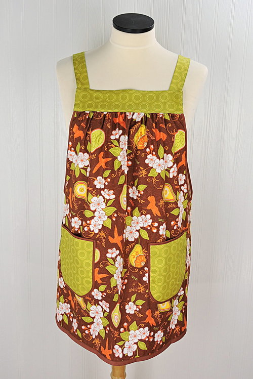 Fall Decadence Pinafore with no ties, relaxed fit smock with pockets, autumn farmhouse apron fits L/XL/2X, ready to ship now