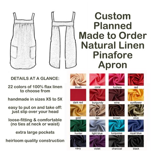 XS - 5X Natural LINEN Pinafore Apron with no ties (straps go straight over shoulders) Washed Linen Relaxed Fit Smock with pockets NEW colors