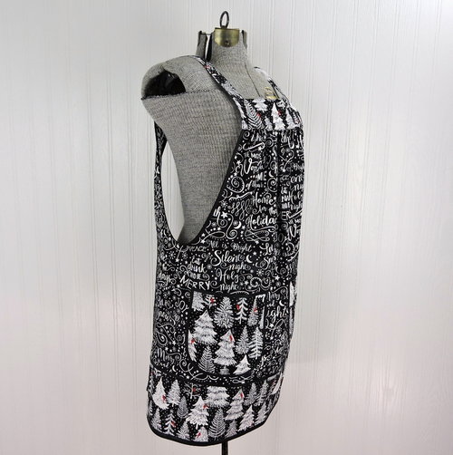 Silent Night Holiday Script Pinafore with no ties, Relaxed Fit Smock with pockets, smallest size fits XS/S/M, Christmas apron ready to ship now