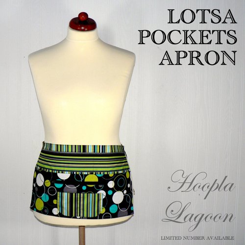 Hoopla Lagoon multipocket apron, waist apron with secure money pocket for vendors, teachers, artists, farmers markets
