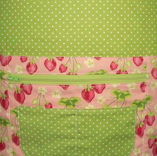 Strawberry Fields Teacher Apron with pockets, great for vendors with money pocket; servers; daycare;  photographers, fits waist up to 40"
