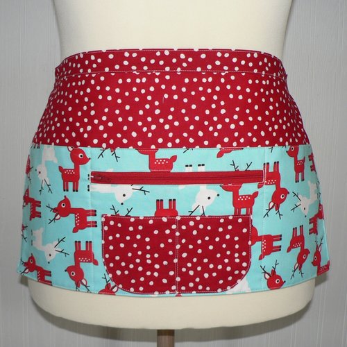 Christmas Vendor Apron with zipper pocket, Jingle Deer 6 pocket apron, Holiday Teacher, Waitress, Daycare Apron