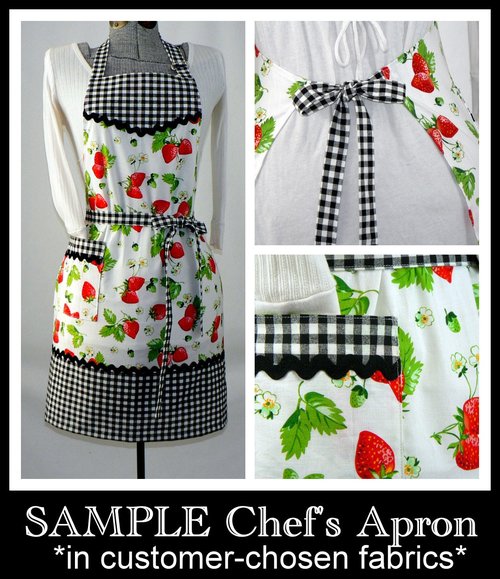 Customized Classic Chef Apron (choose your own fabrics) theme party hostess apron, traditional "one size fits most" style