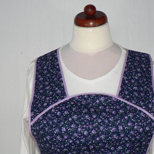 Navy Calico 50s Smock Apron, vintage-style all day work apron, "h-back" doesn't touch neck, made-to-order XS to 4X