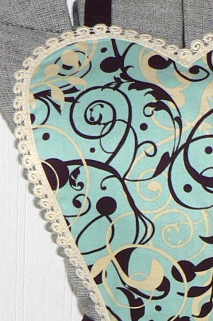 Aqua Swirl Twirly Skirt Apron with heart bib, vintage-style kitchen apron, diner style accessory, hostess apron, ready to ship