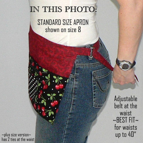 Black Cherries Multi-Pocket Apron with zipper, great for teachers, gardeners, servers, made after order in 2 sizes