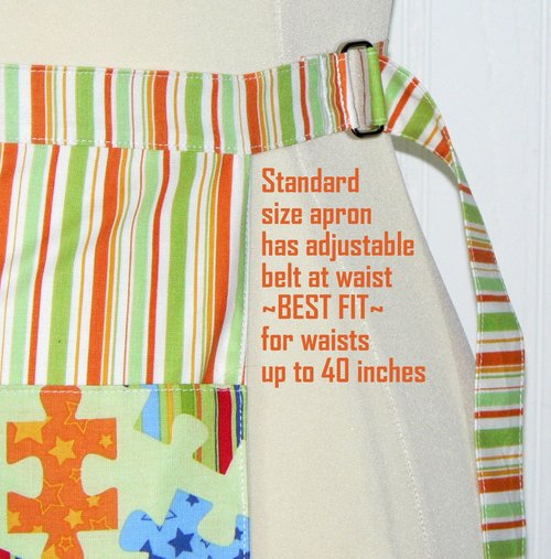 Pieces of Hope Autism Awareness Multi-Pocket Apron with zipper, (Teacher, Daycare, Pre-K) ready to ship fits waists up to 40 inches