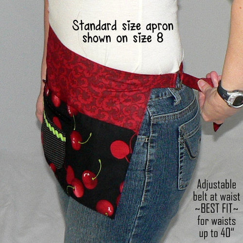 Sweet Cherry multi-pocket apron (with secure money pocket) great for teachers; waitress; ready to ship fits waist up to 40"