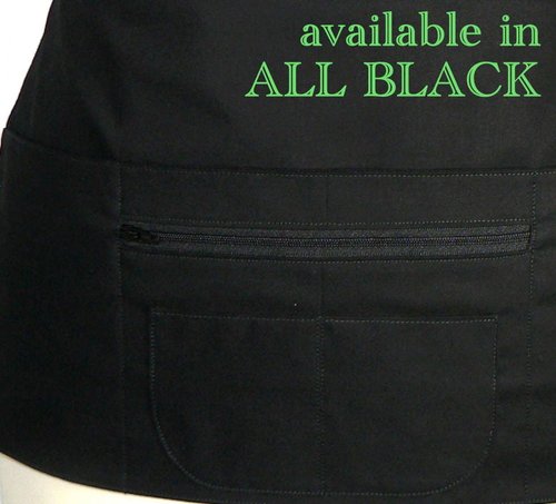 All Black Multi-Pocket Apron (Teacher + Vendor + Gardener + Photographer) Waitress Apron with zipper pocket, 2 sizes