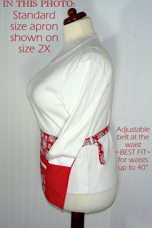 Red and Aqua Teacher Half Apron with money pocket, multi-pocket apron with zipper, Ready to Ship, fits waists up to 40 inches