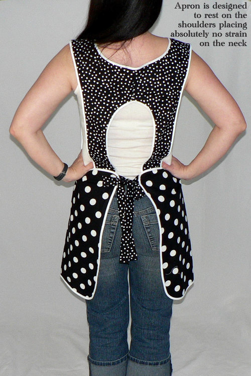 Black and White Polka Dot Retro 50s Smock Apron, relaxed fit "H-back" doesn't touch neck, XS - 4X  w/ pocket options