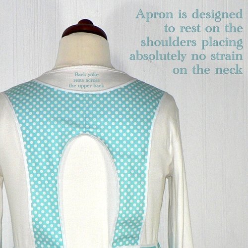 Aqua Polka Dot 50s Smock Apron with no neck ties (H-back style sits on shoulders) XS to 4X with pocket options