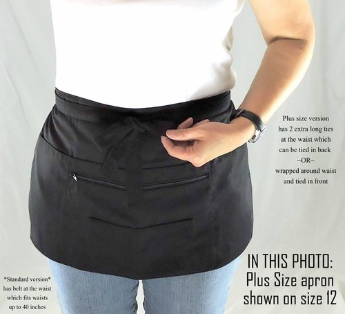 All Black Multi-Pocket Apron (Teacher + Vendor + Gardener + Photographer) Waitress Apron with zipper pocket, 2 sizes